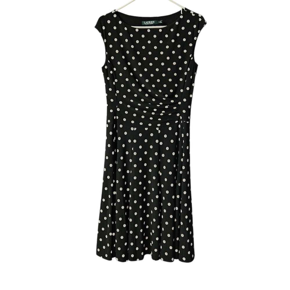 Lauren Ralph Lauren Women's Black Polka Dot Faux Wrap Dress Size 8